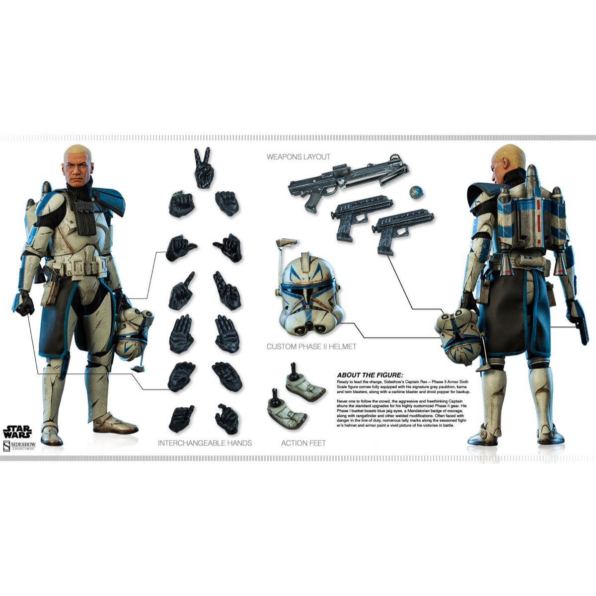 Sideshow Collectibles Star Wars 501st Legion Captain Rex 12 in Action Figure