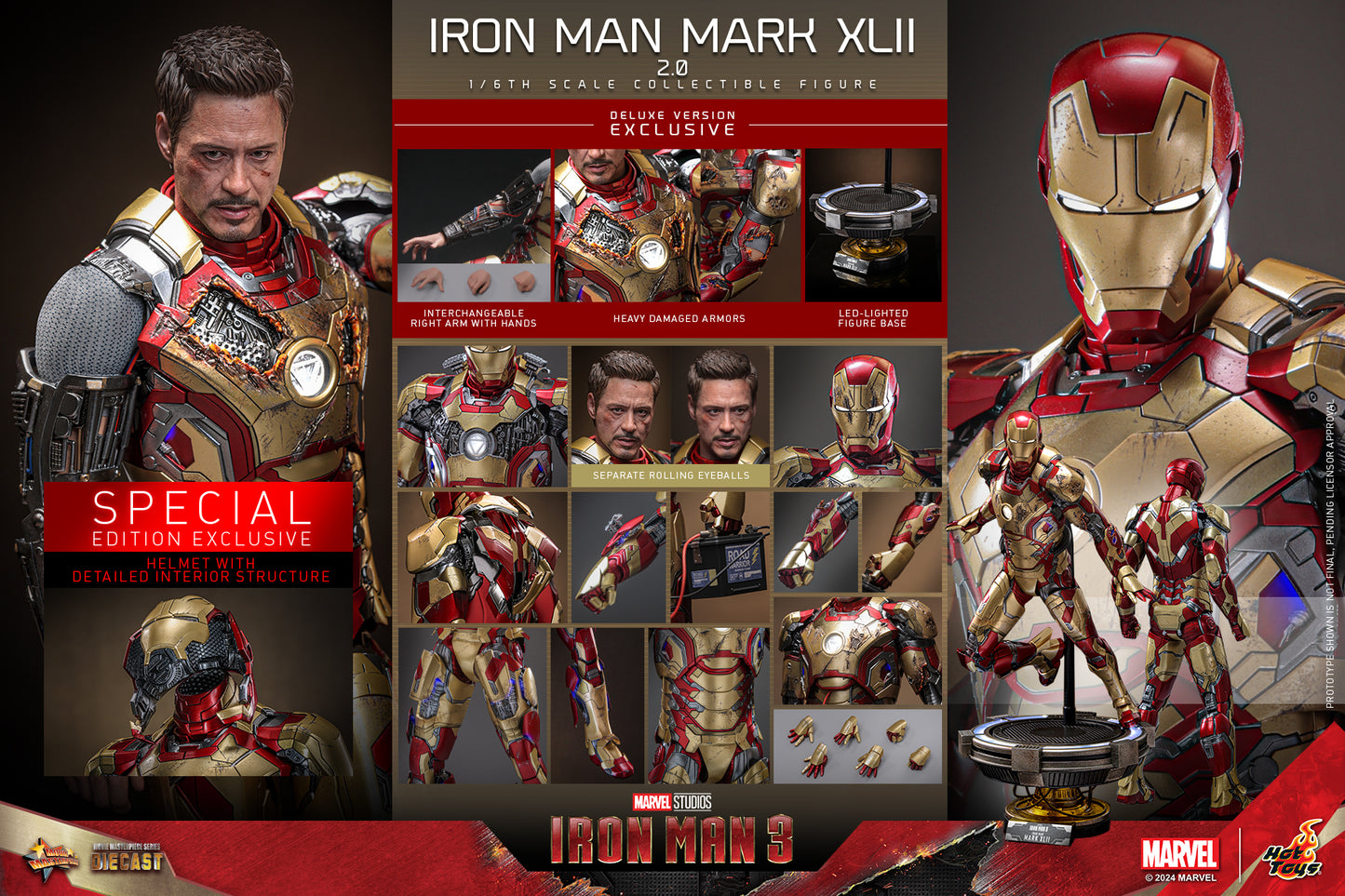 Hot Toys Marvel Iron Man 3 Iron Man Mark XLII (2.0) 1/6 Action Figure