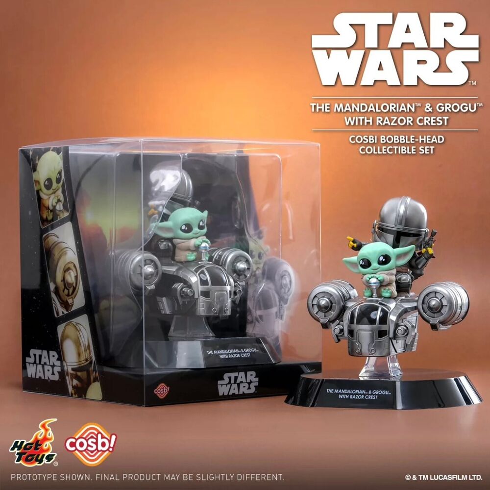 Hot Toys Star Wars Cosbi The Mandalorian & Grogu with Razor Crest Bobble Head