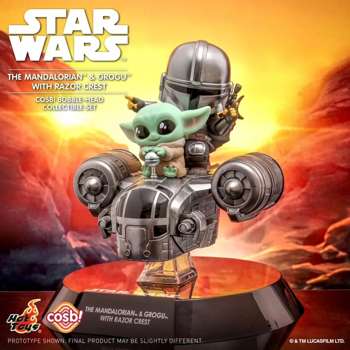 Hot Toys Star Wars Cosbi The Mandalorian & Grogu with Razor Crest Bobble Head